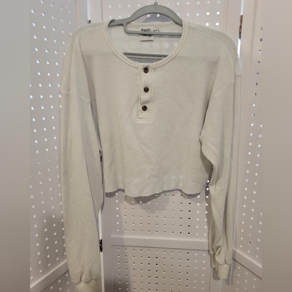 POLY PRINCESS CROPPED WAFFLE KNIT WHITE TOP - Picture 1 of 6